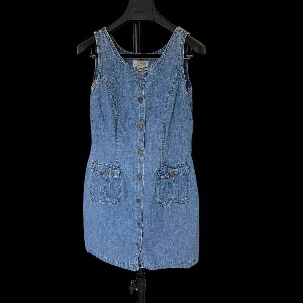 90's St Johns Bay Medium Wash Denim Button Front Mini Dress Size 8M